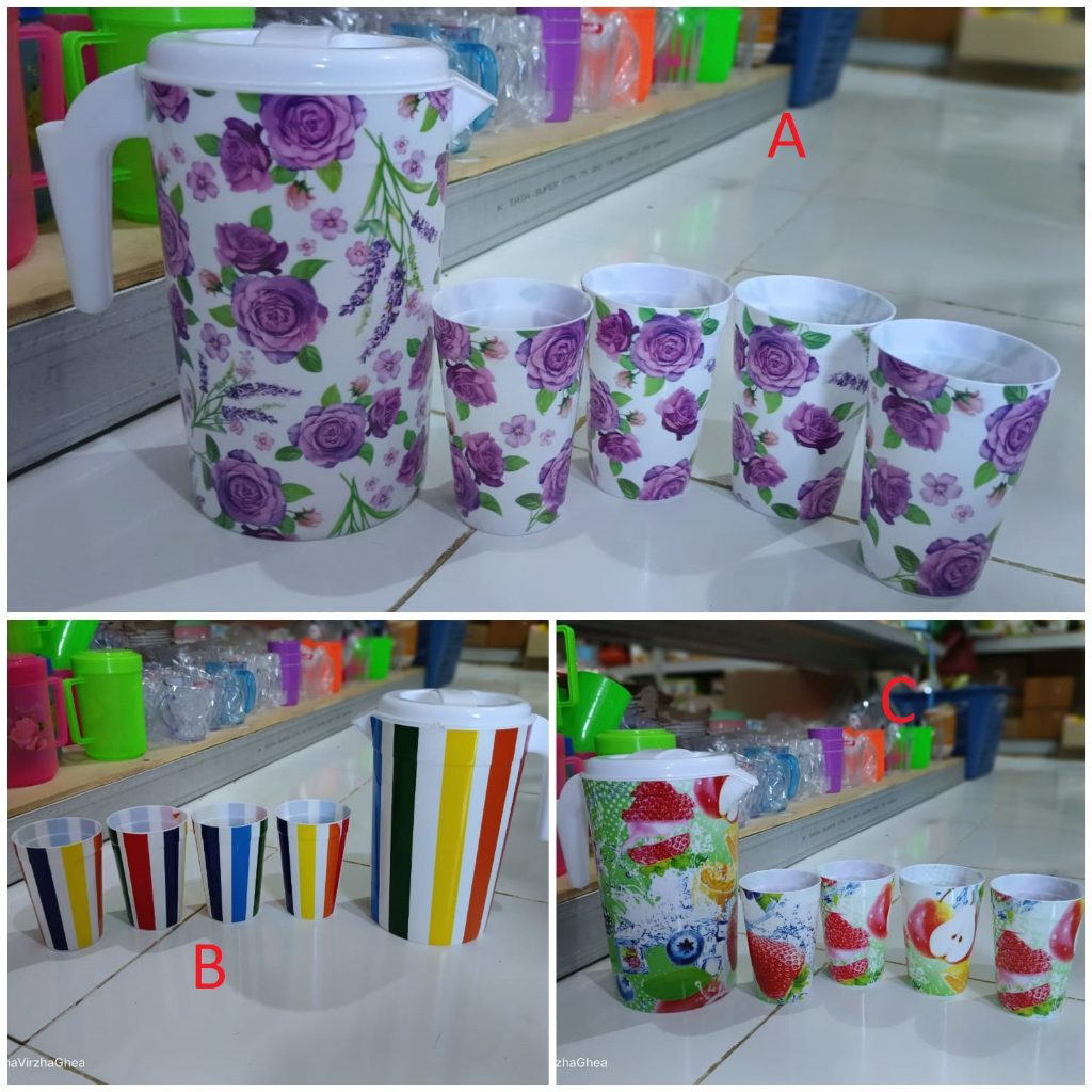 Teko Set Plastik 5 in 1 / Teko set Serbaguna / Teko Plastik Set Gelas 5 in 1