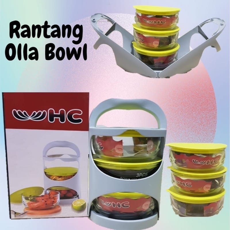 RANTANG BOWL SET - PIKNIK OLLA BOWL / TEMPAT MAKAN KACA / BEKAL KACA / RANTANG 3 SUSU