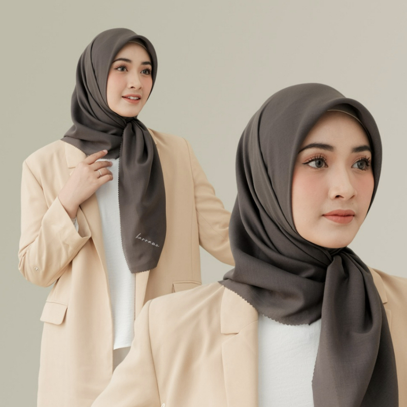 ZYLAH Jilbab Segiempat Warna Abu Tua Voal Paris Premium Polos Hijab Segi 4 Empat Kerudung Square Laser Cut Krudung Terbaru