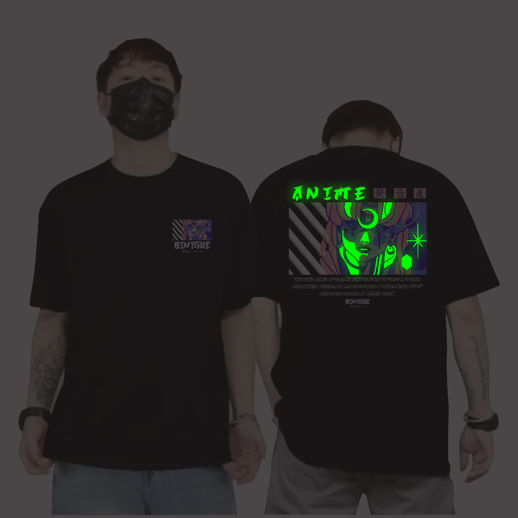 Binigue Baju Atasan Sablon 7 Warna Kaos Distro Pria Project Anime Glow In The Dark Dtf T shirt Kaos 