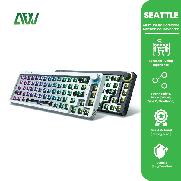 All For Work Barebone SEATTLE Aluminium Mechanical Keyboard KF068 Type-C Free Keycaps