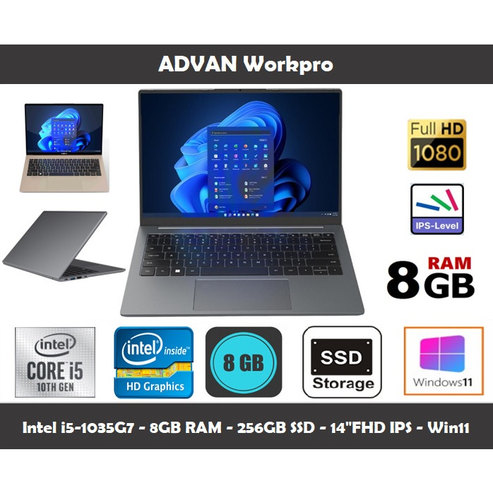 Laptop ADVAN Workpro Core i5 1035G7 8GB SSD 256GB Win11 FHD IPS 14"