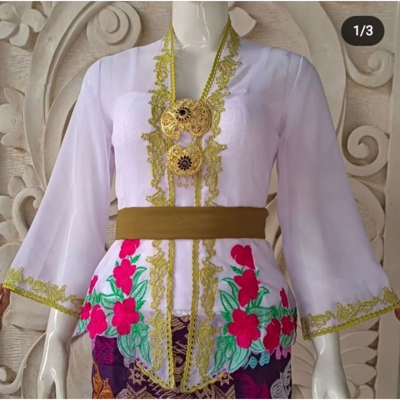 kebaya wanita bali putih motif