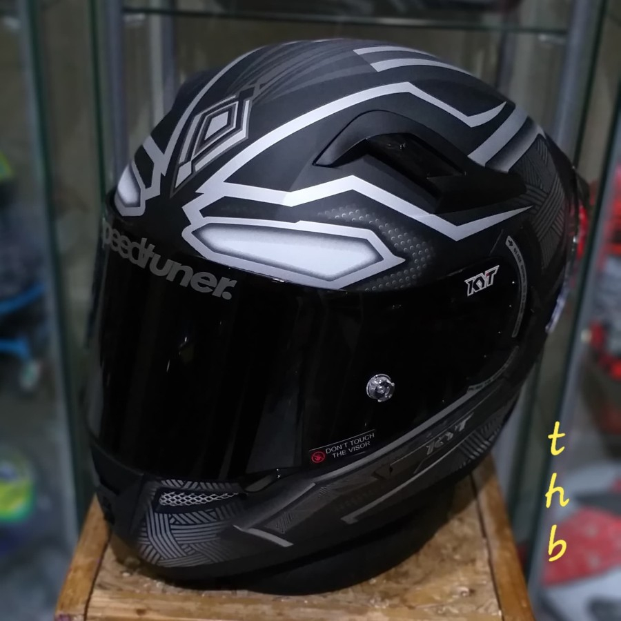 HELM KYT K2R Black Panther Silver PAKET GANTENG visor flat darksmoke spoiler smoke FULL FACE