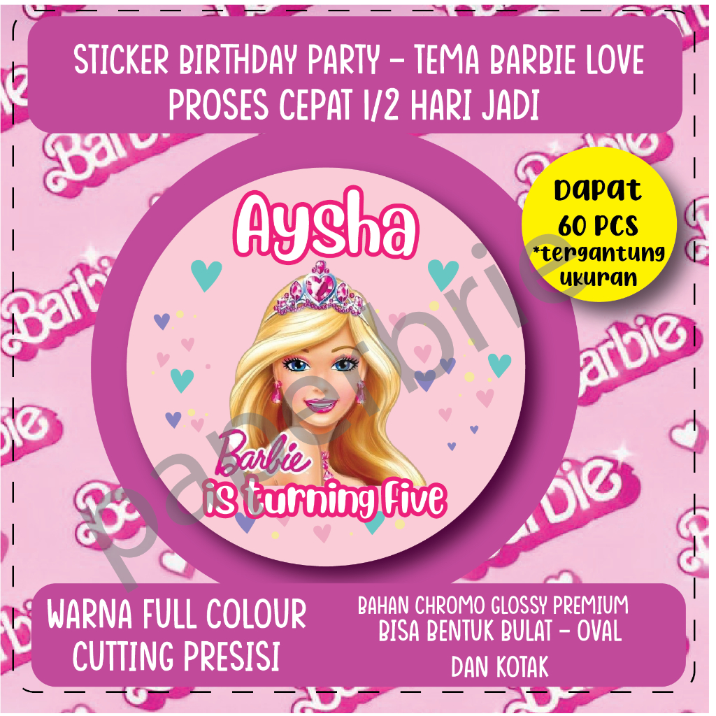 

Stiker Barbie Love – Label Ulang Tahun Anak, Hampers & Bingkisan Party