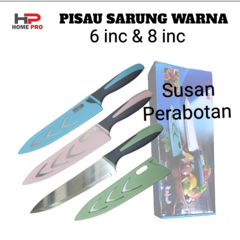 Pisau Dapur Stainless Tebal Tajam/Pisau Daging/Pisau Buah/Pisau Sarung Warna/Pisau Stainless