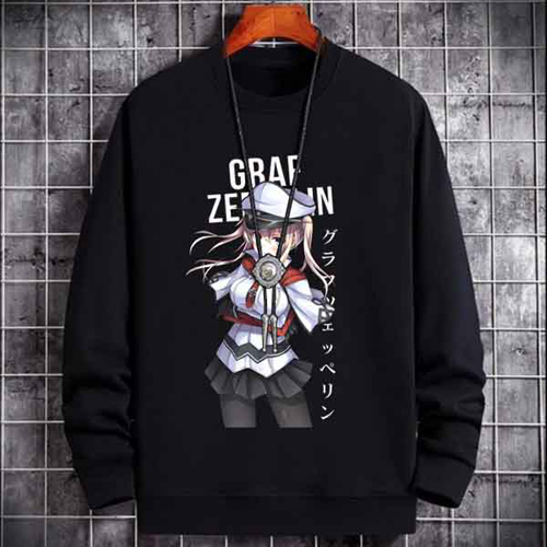 SWEATER CREWNECK Graf Zeppelin - Kantai Collection SWEATSHIRT UNISEX BLACK PREMIUM COTTON FLEECE
