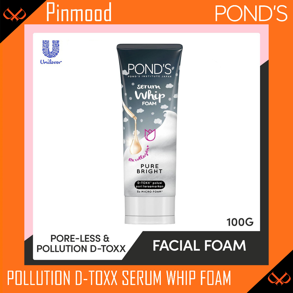 PONDS PURE BRIGHT WHIP FACIAL FOAM PORE-LESS & POLLUTION D-TOXX [ 100 G ] - BLACK SABUN CUCI MUKA PE