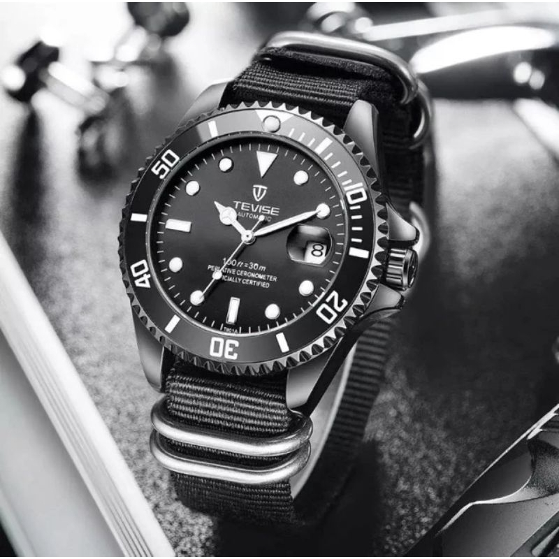 jam tangan otomatis  automatic mechanical melanik homage TEVISE strap nato