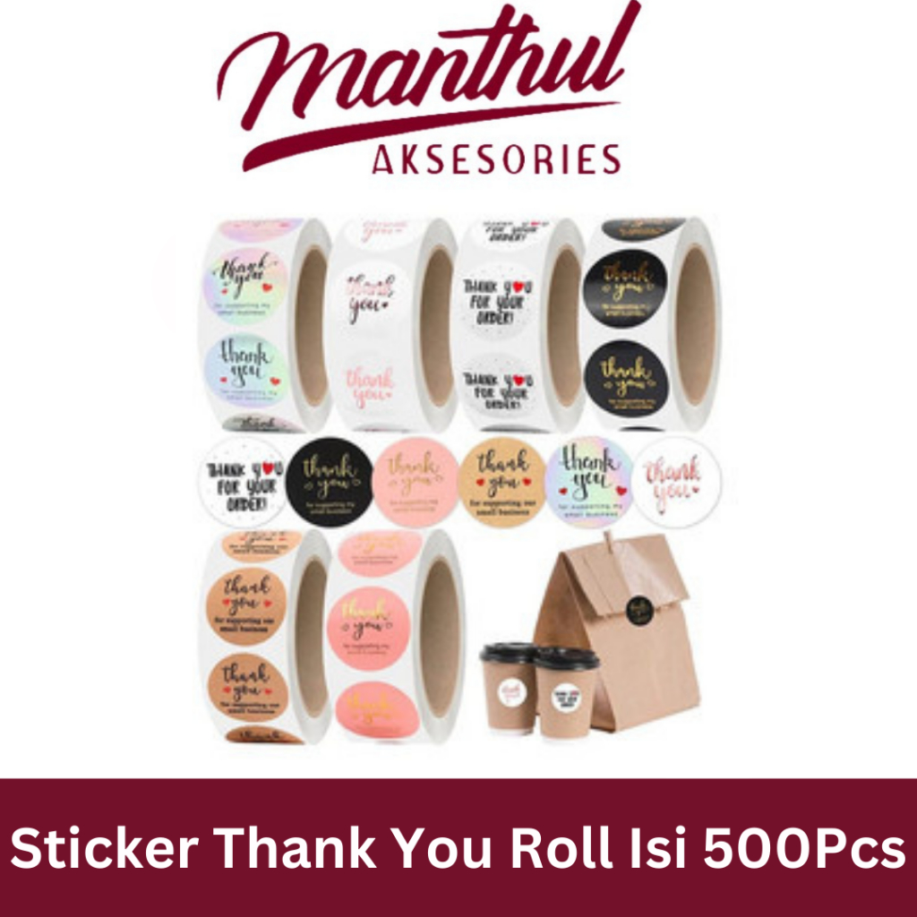 

Sticker Thank You Roll Isi 500Pcs Self Adhesive Seal Label Roll Sticker Thank You 2.4Cm-Bulat