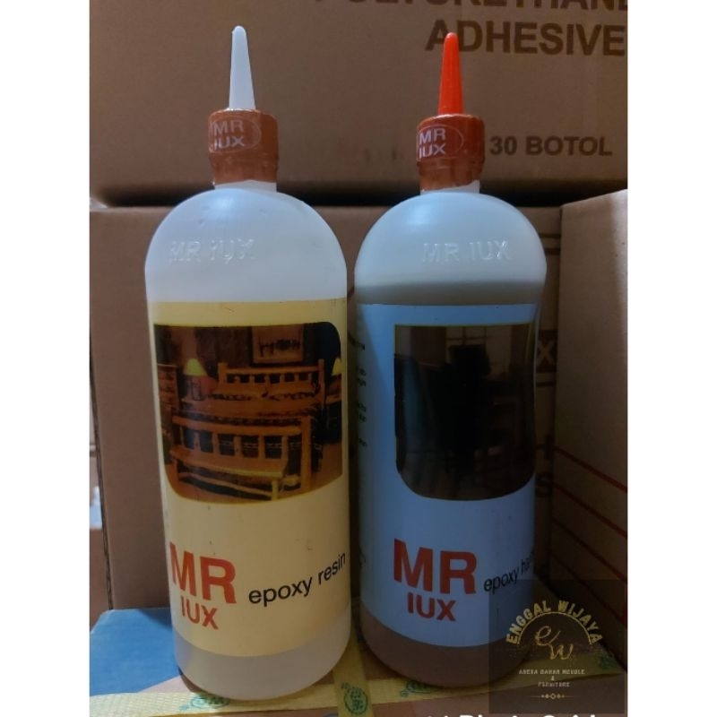 

Lem Epoxy MR Lux Resin & Hardener Kemasan (BESAR 880gr perbotol )free buble wrap+kardus