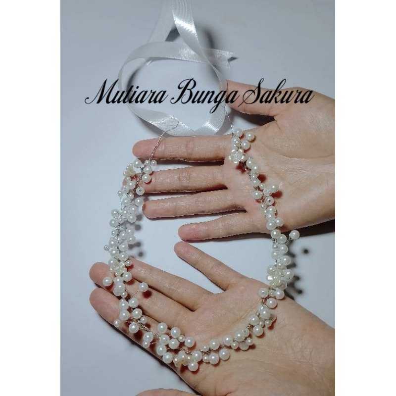 Headpiece Mutiara Putih Bunga Sakura - Mahkota Murah - Aksesoris Hijab - Hiasan Wedding