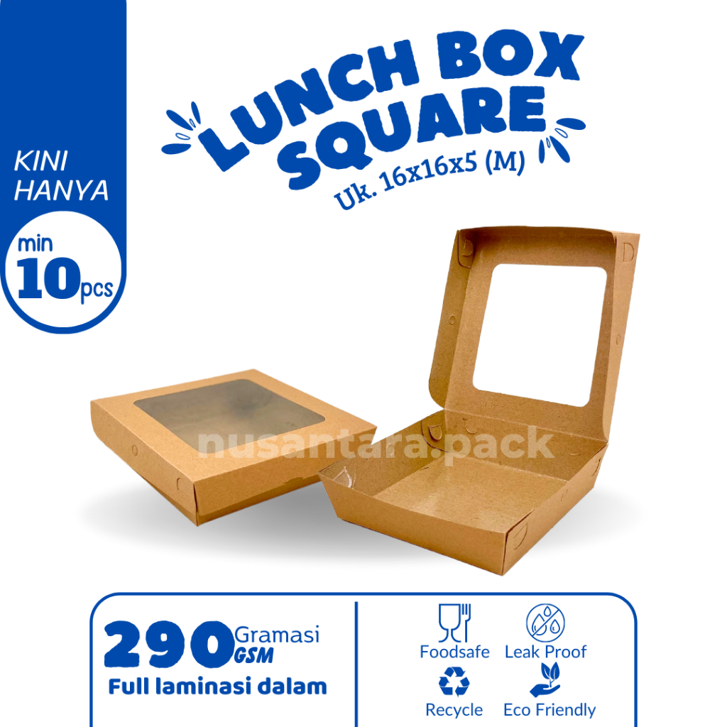 Box Kraft Coklat Untuk Kotak Packing Kue Cake Roti Snack Laminasi Window 16x16x5