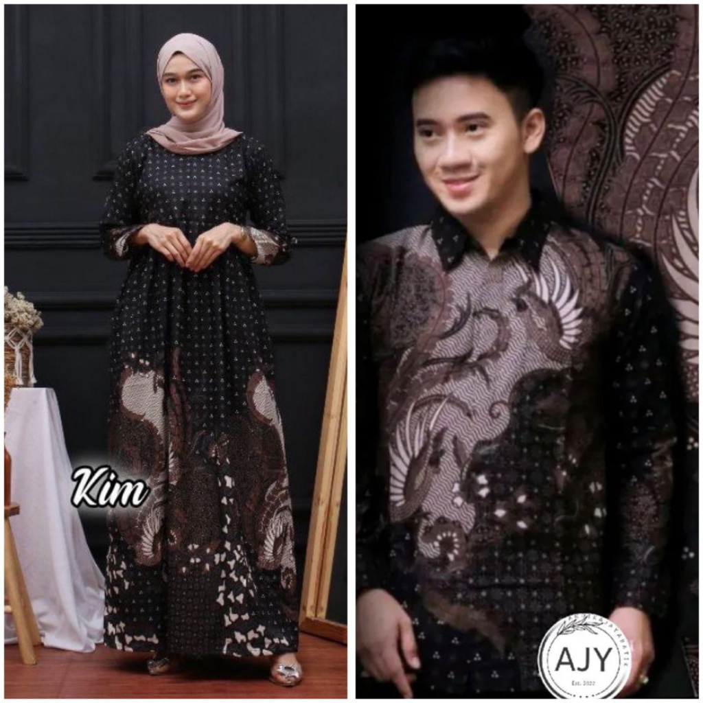 Gamis batik couple - gamis batik terbaru - gamis batik kombinasi - batik couple - batik kapelan - ba