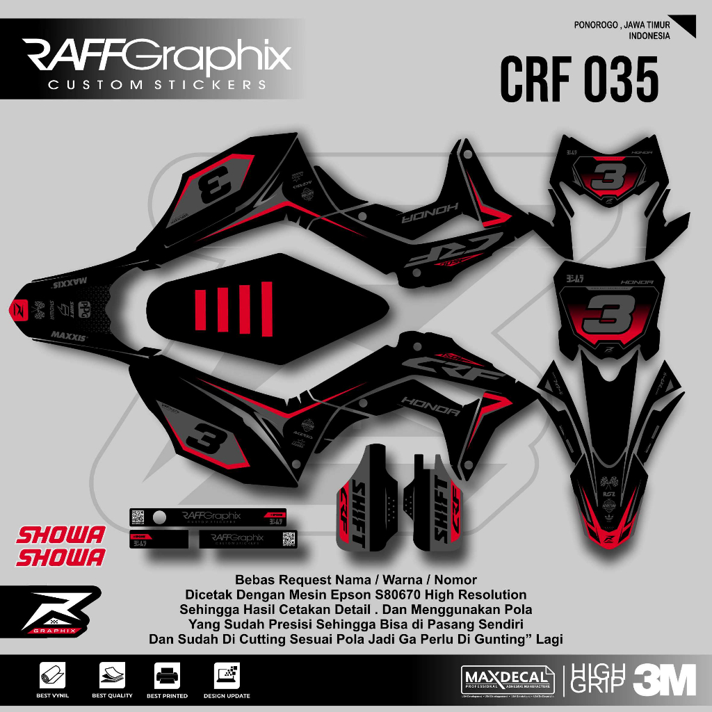 DECAL CRF 150 HITAM SIMPEL / STICKER CRF 150 SIMPEL /CRF 150 SUPERMOTO