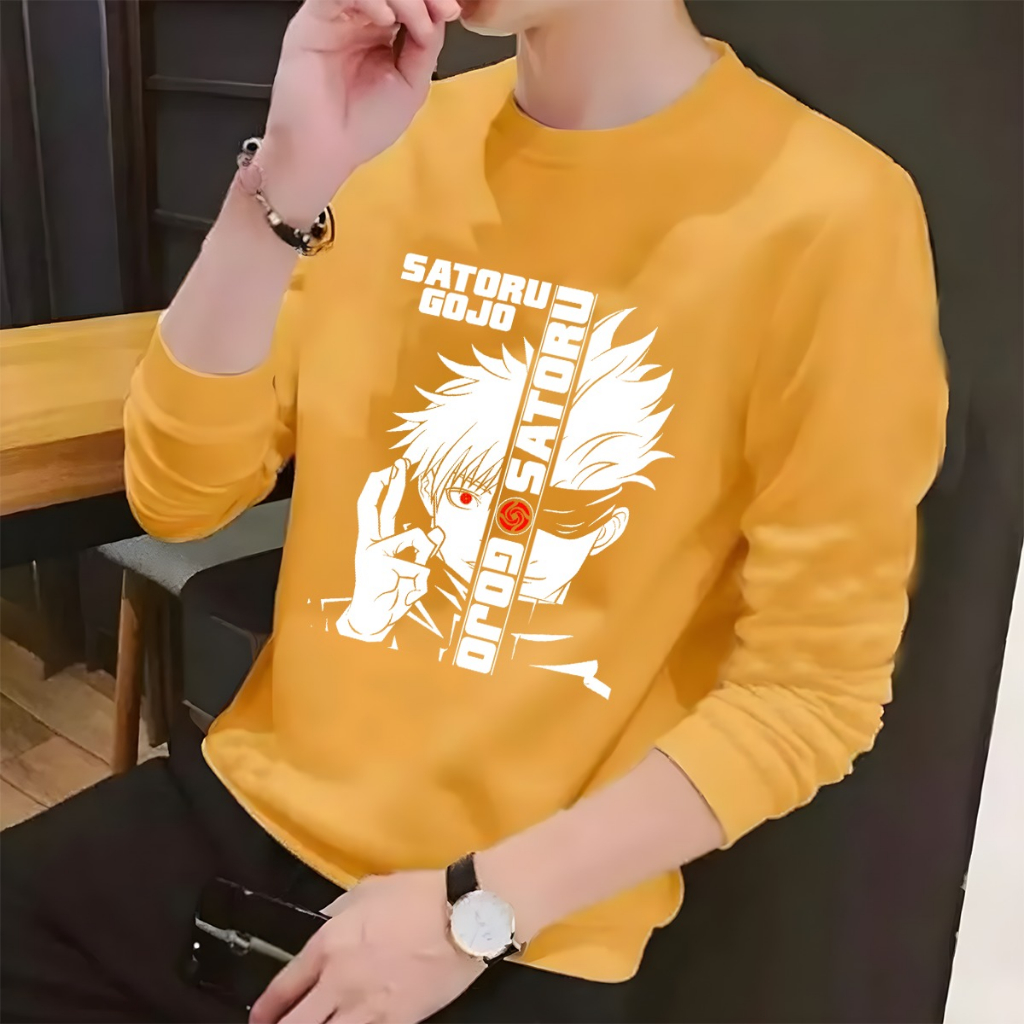 Kaos Anime SATORU GOJO Lengan Panjang Cotton Combeb 24s/Kaos Anime Naruto Lengan Panjang