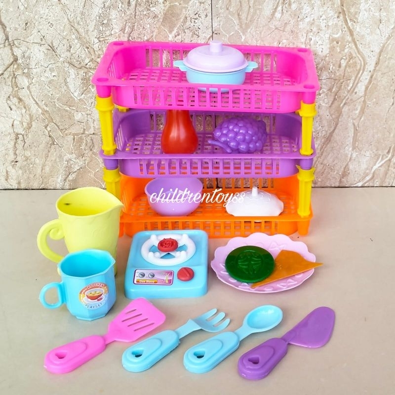 Mainan rak masakan keranjang k300 / mainan rak piring tingkat