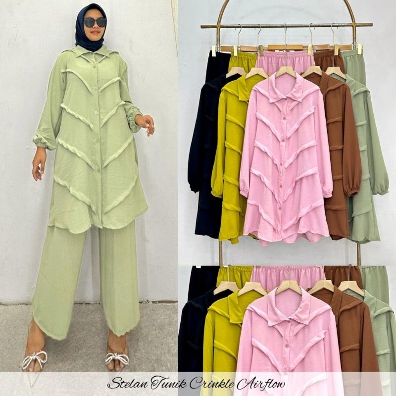 SALSA SET TUNIK CRINKLE PREMIUM LD 110 // SETELAN WANITA TERBATU TUNIK CRINKLE // CRINKLE POLOS TERB