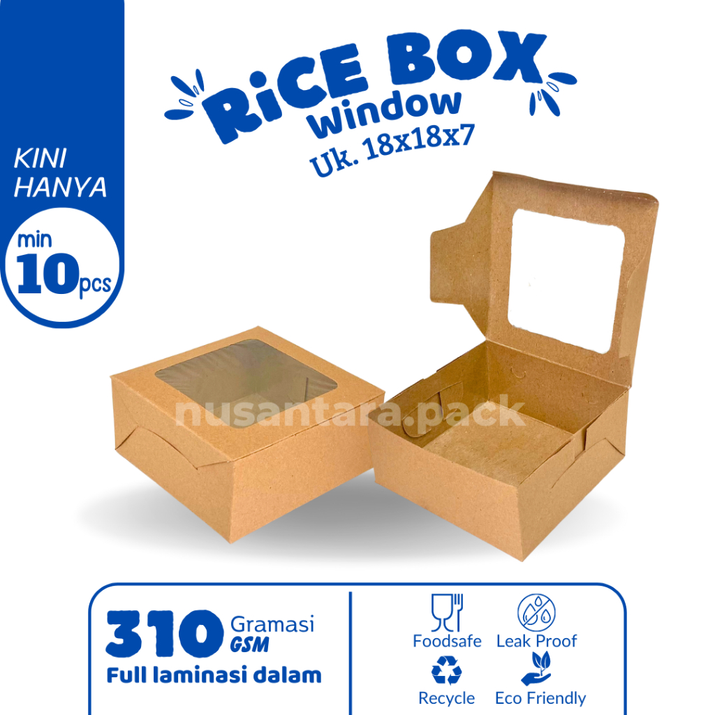 LAMINASI Window Box Kraft Dos Coklat Kotak Nasi Roti Kue Snack Cake Hampers Gift Box Ukuran 18x18x7