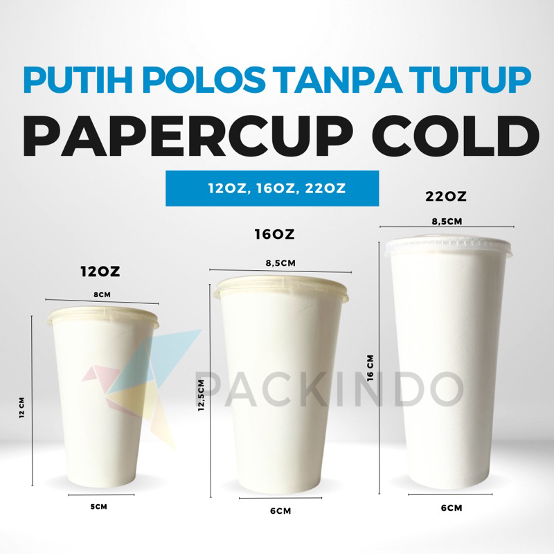 Paper Cup 12 oz, 16 oz, 22 oz Dingin Polos Tanpa Tutup