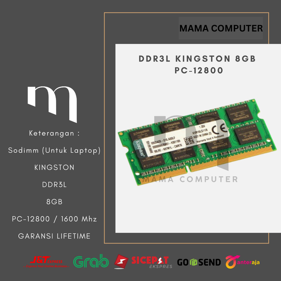 RAM DDR3L KINGSTON 8GB PC-12800 SODIMM / PC12800 / 1600Mhz Laptop