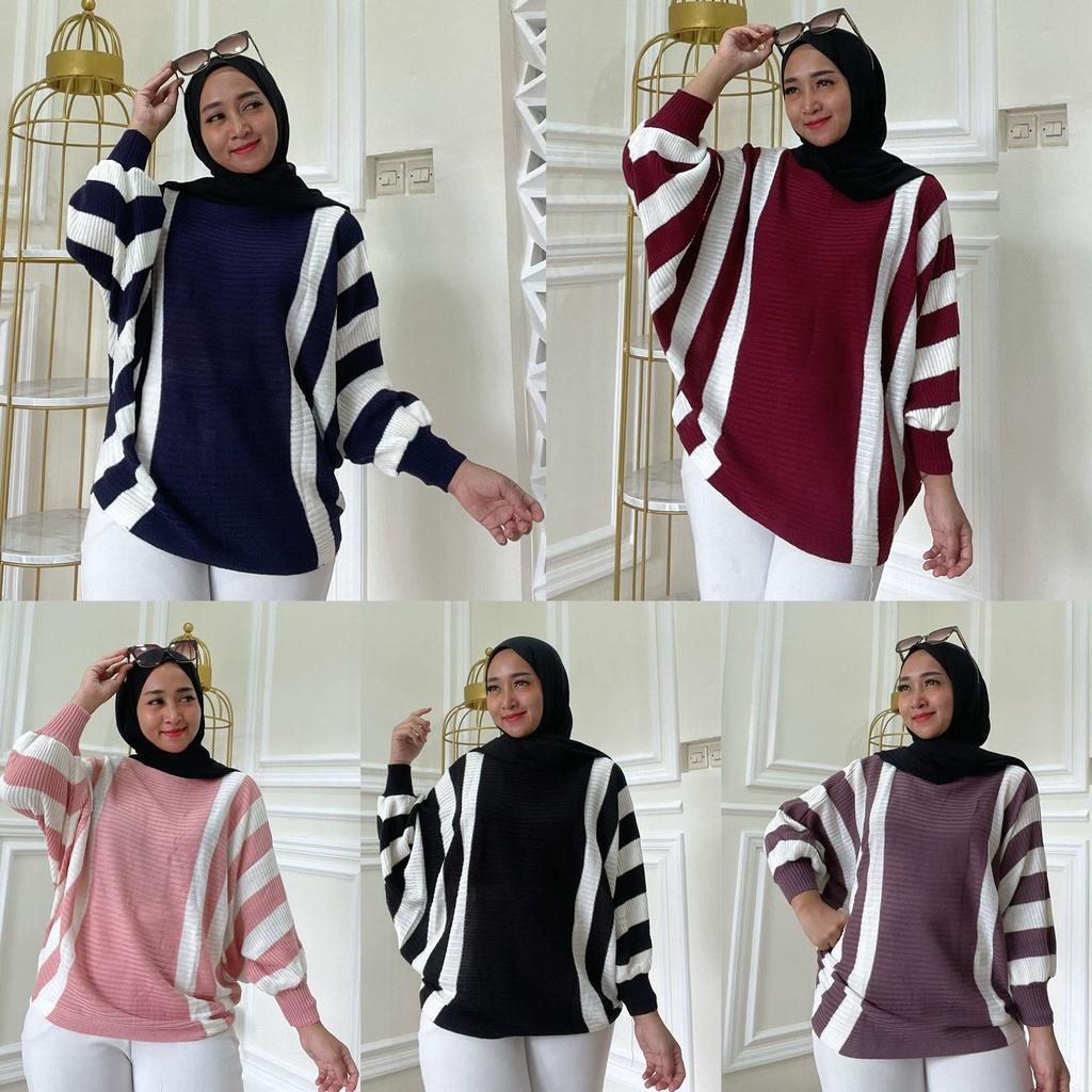 SWEATER BLOUS WANITA OVERSIZE MOTIF ZEBRA/LASPERAL BATWING RAJUT MOTIF ZEBRA ON SIZE