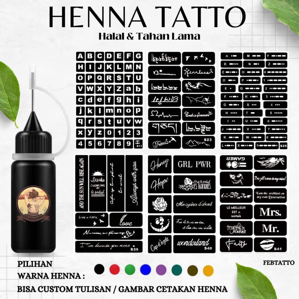 Henna Tato Halal Tahan Lama Bisa Custom Hena Kit 10ml HEN S11 - S41