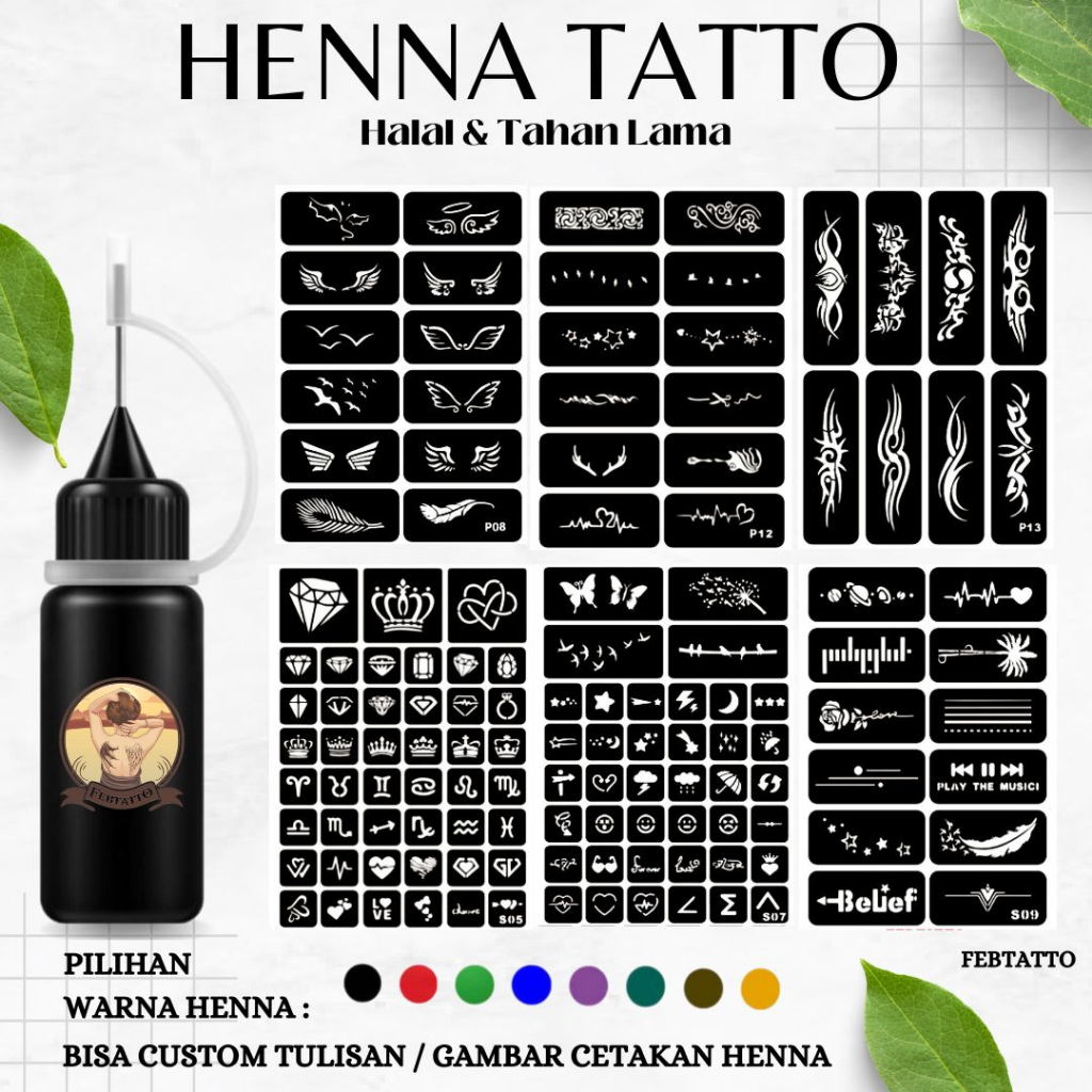 Henna Tato Halal Tahan Lama Bisa Custom Hena Kit 10ml HEN S11 - S41