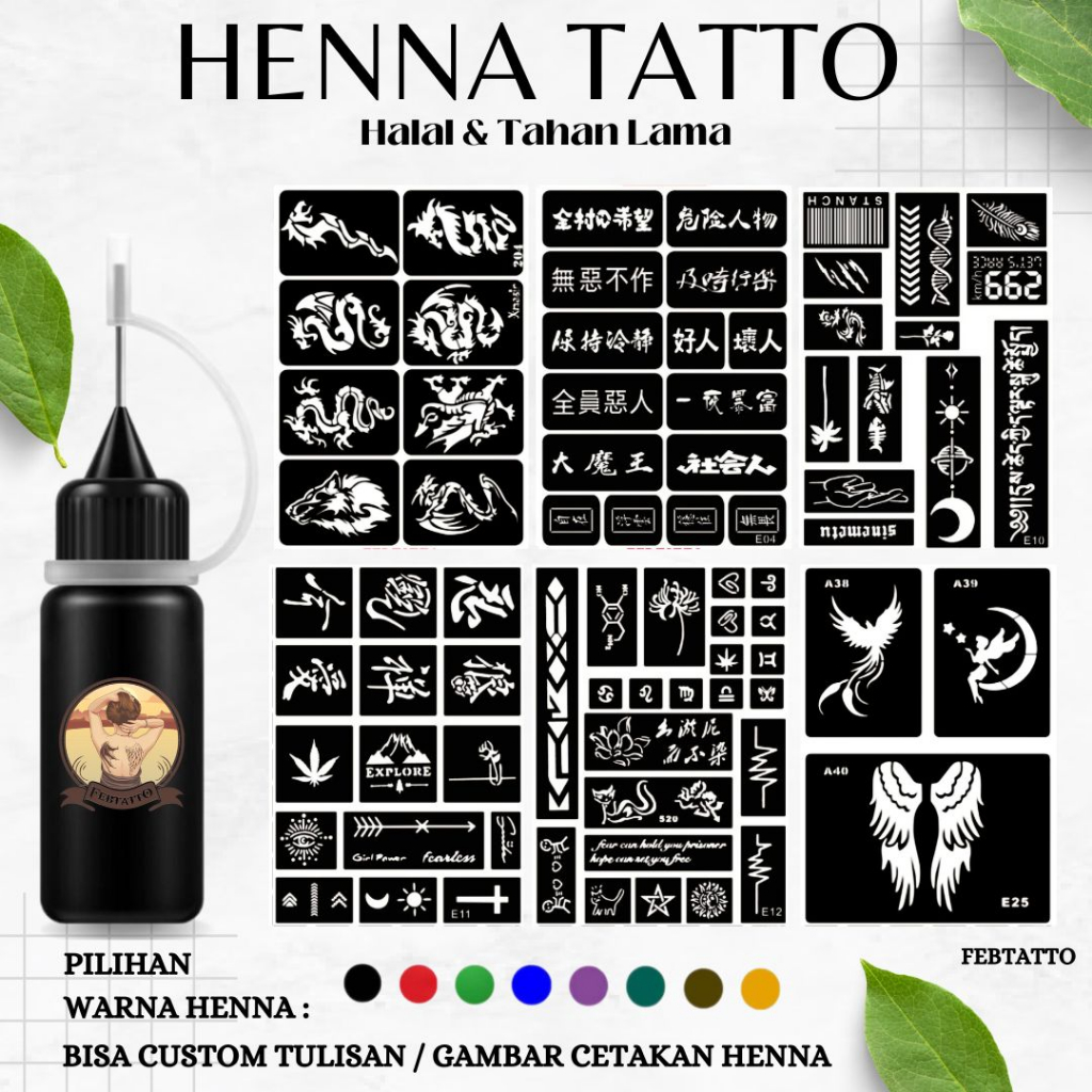 Henna Tato Halal Tahan Lama Bisa Custom Hena Kit 10ml HEN S11 - S41