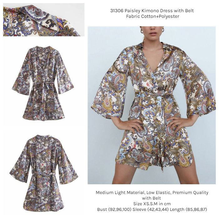 31306 Dress Kimono Wanita Motif Batik Modern Lengan Panjang