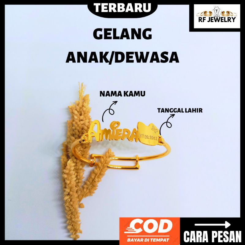 Gelang Nama Anak/Bayi Custom nama lapis emas gelang titanium