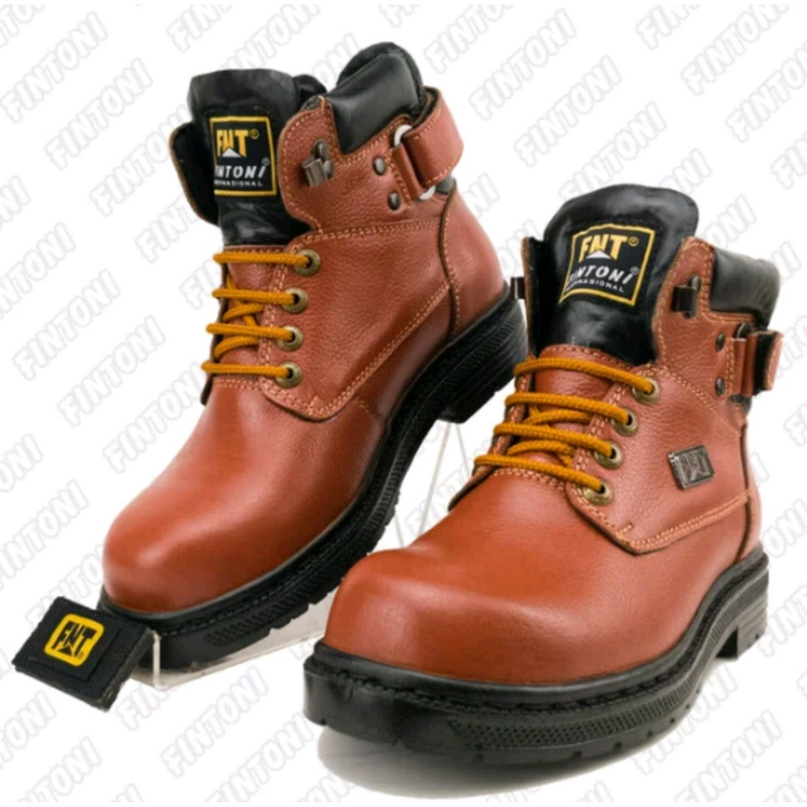 Sepatu Pria Boots Safety Kulit Fintoni Steel Toe