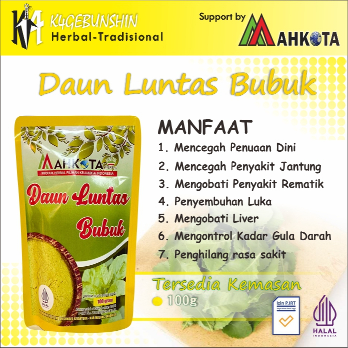 

Herbal Bubuk Daun Luntas Beluntas Jamu Sehat Mahkota 100% Bahan Alami