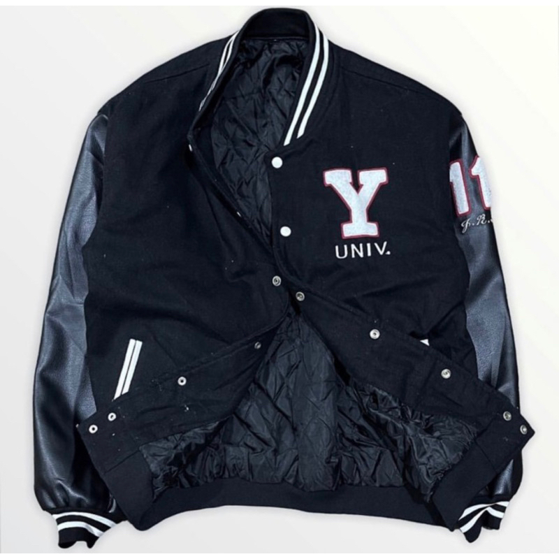 Yonsei University Faux Leather Varsity Jacket