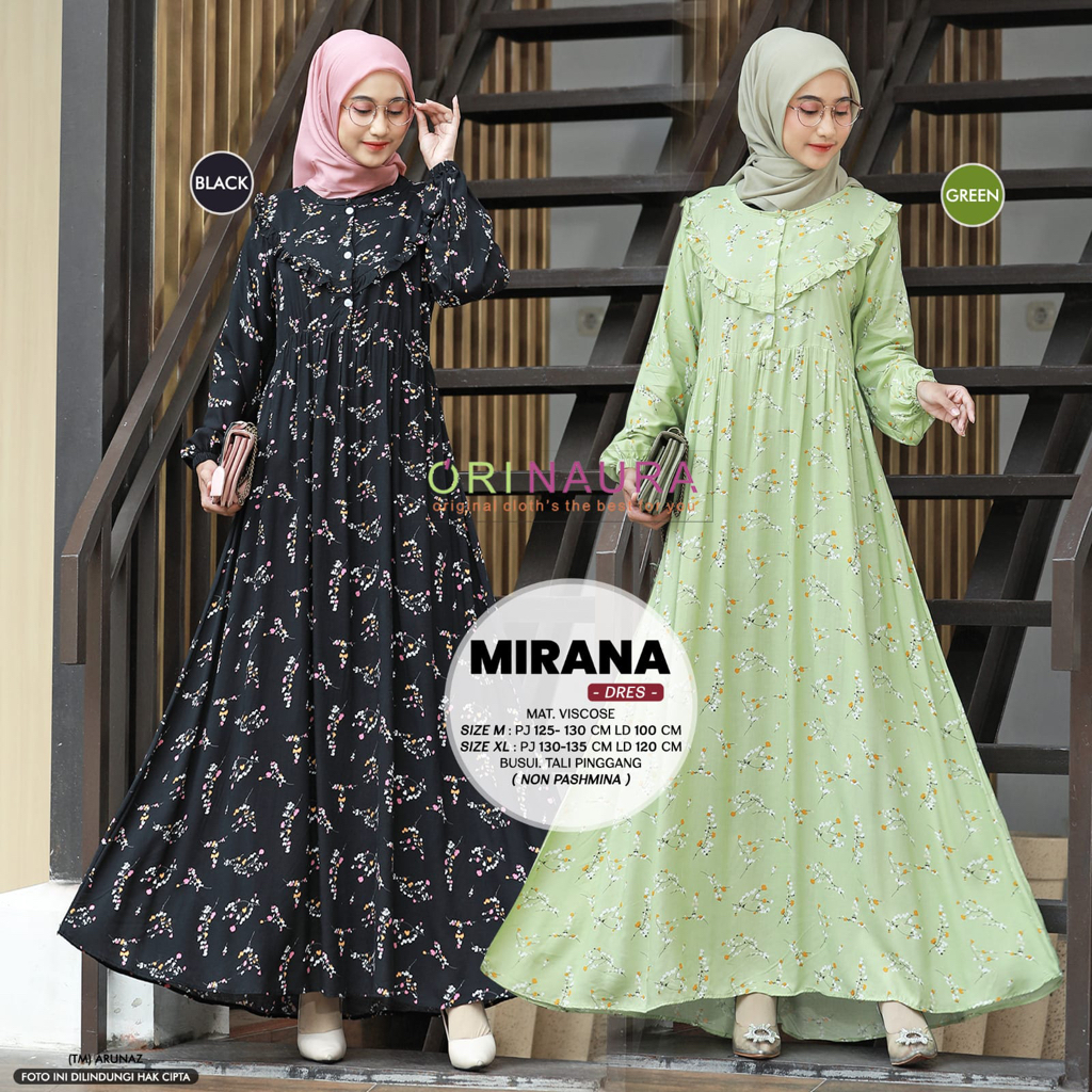 MIRANA DRESS BERMOTIF BAHAN VISCOSE ORIGINAL NAURA