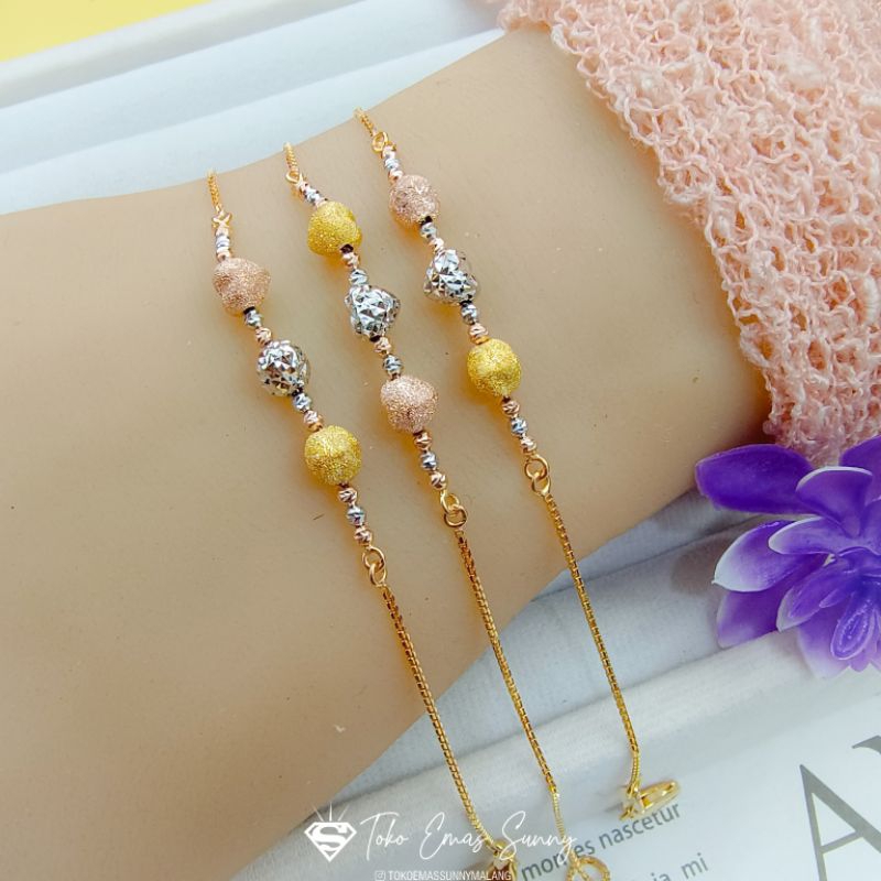 Gelang serut bola 3 warna emas asli 375%/8K