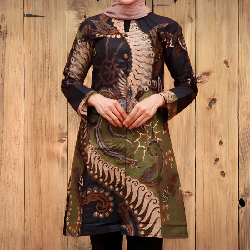 tunik batik wanita motif pola nogoronteng hijau original arta batik super batik jumbo modern atasan 