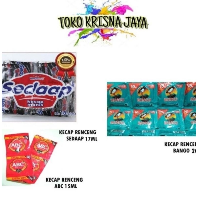 

KECAP MANIS SACHET BANGO BANGO 20ML | ABC 17ML | SEDAAP 16ML 1 RENCENG ISI 12 BUNGKUS