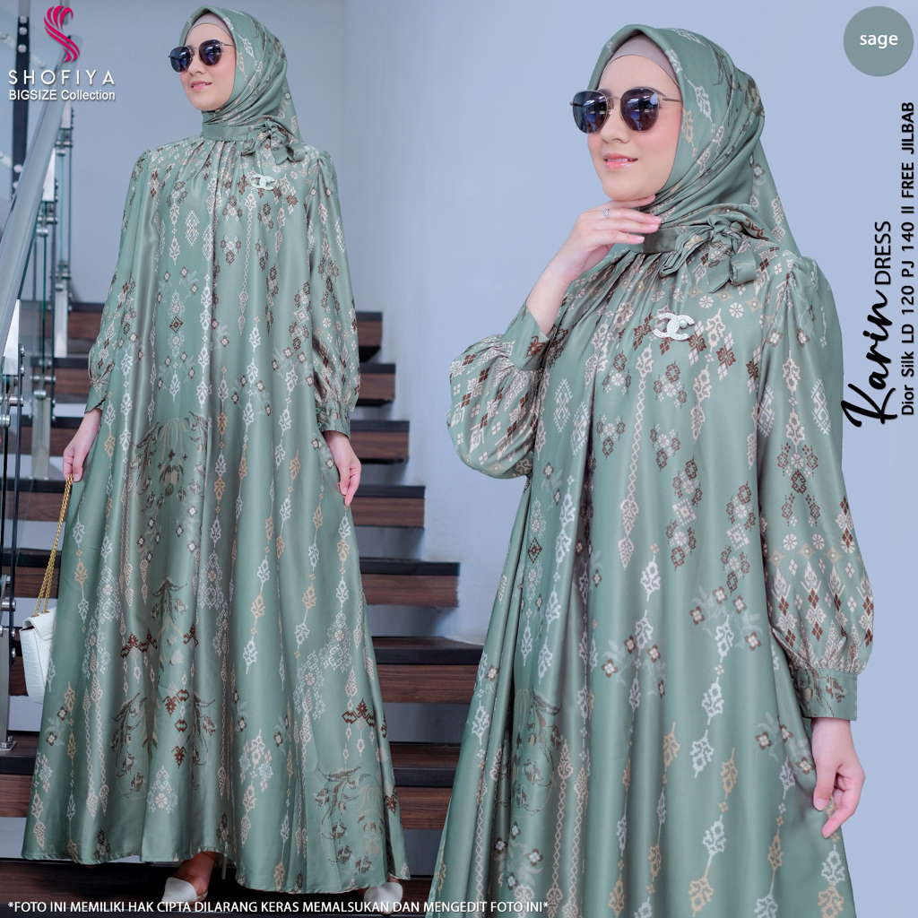 KARIN DRESS BERMOTIF BAHAN DIOR SILK ORIGINAL SHOFIYA