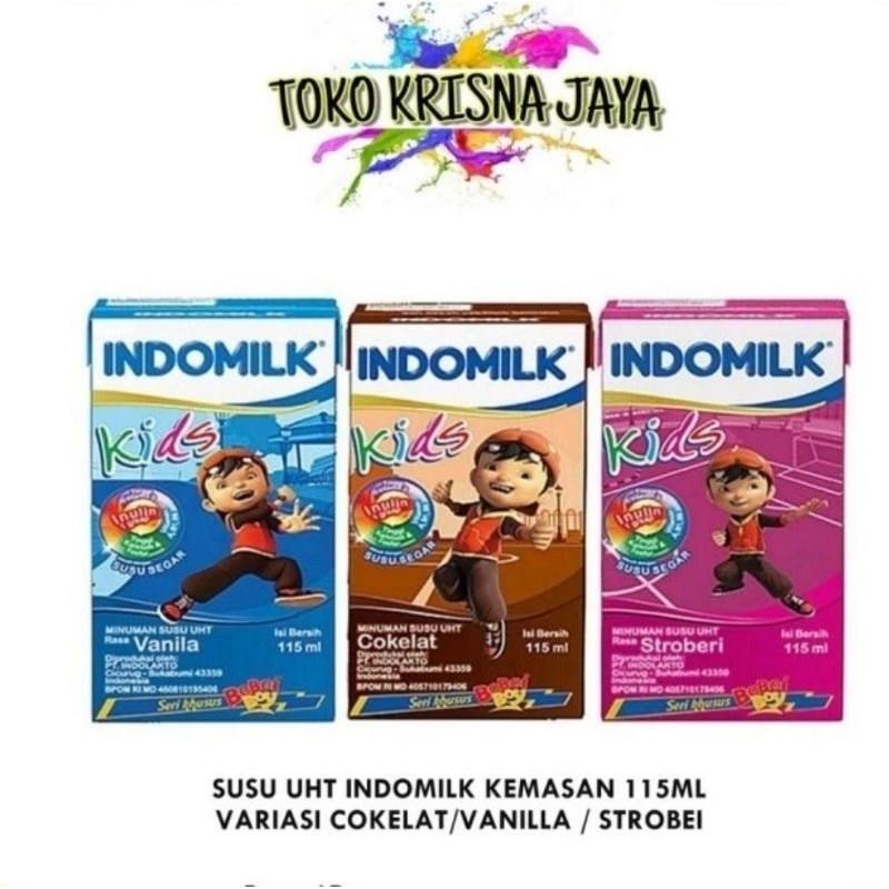 

SUSU UHT INDOMILK KIDS RASA VANILLA | COKELAT | STROBERI KEMASAN 3 PCS X 115 ML