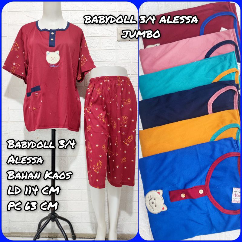 Babydoll Kaos 3/4 Jumbo Dewasa Baju Tidur Wanita