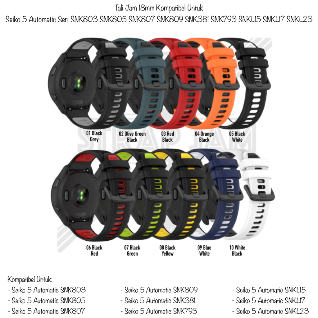 TTC Tali Jam Tangan 18mm Untuk Seiko 5 Automatic Seri SNK803 SNK805 SNK807 SNK809 SNK381 SNK793 SNKL