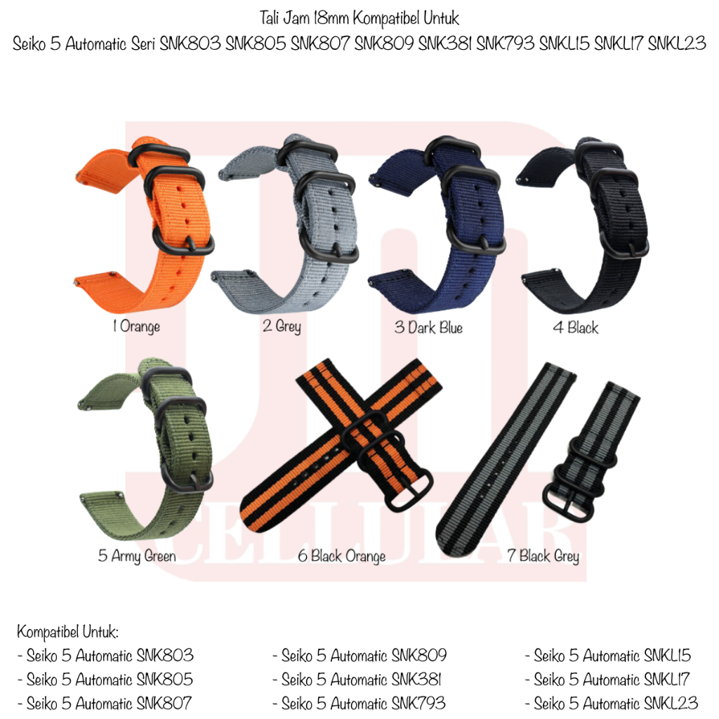 STT Tali Jam Tangan Nilon 18mm Kompatibel Seiko 5 Automatic Seri SNK803 SNK805 SNK807 SNK809 SNK381 