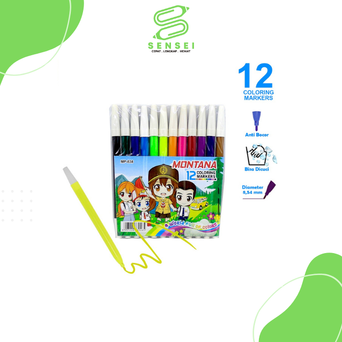 

12 Pcs MONTANA Spidol 12 Warna Murah / Spidol Set / Spidol Murah (MP-838)