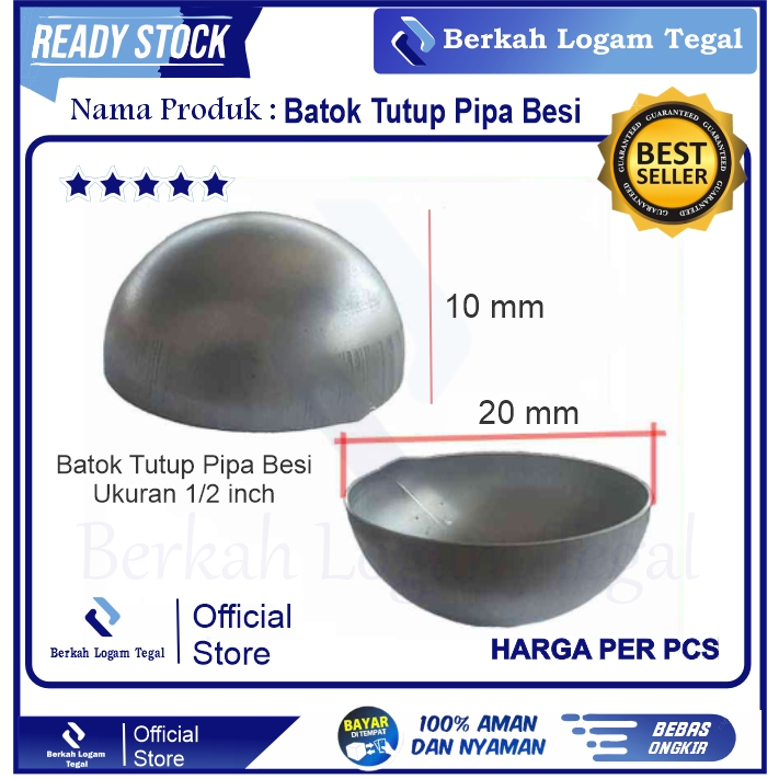 Batok Tutup Pipa Besi Ukuran Setengah inchi 1/2 inch