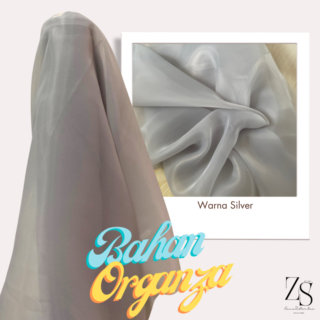 Kain Organza Organdi Polos Premium Silk Kain Kaca 1/2 Meteran Warna Silver Abu Abu