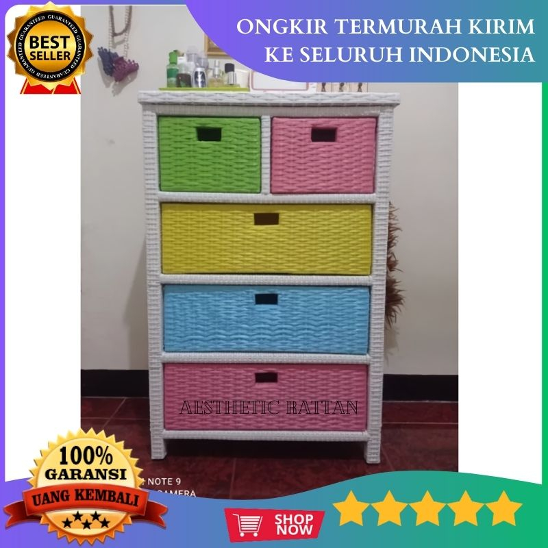 Rak Lemari Laci Kabinet Rotan Rattan Sintetis 5 Atas Buffet Bupet Bufet Susun Ruang Tamu Tempat tv d