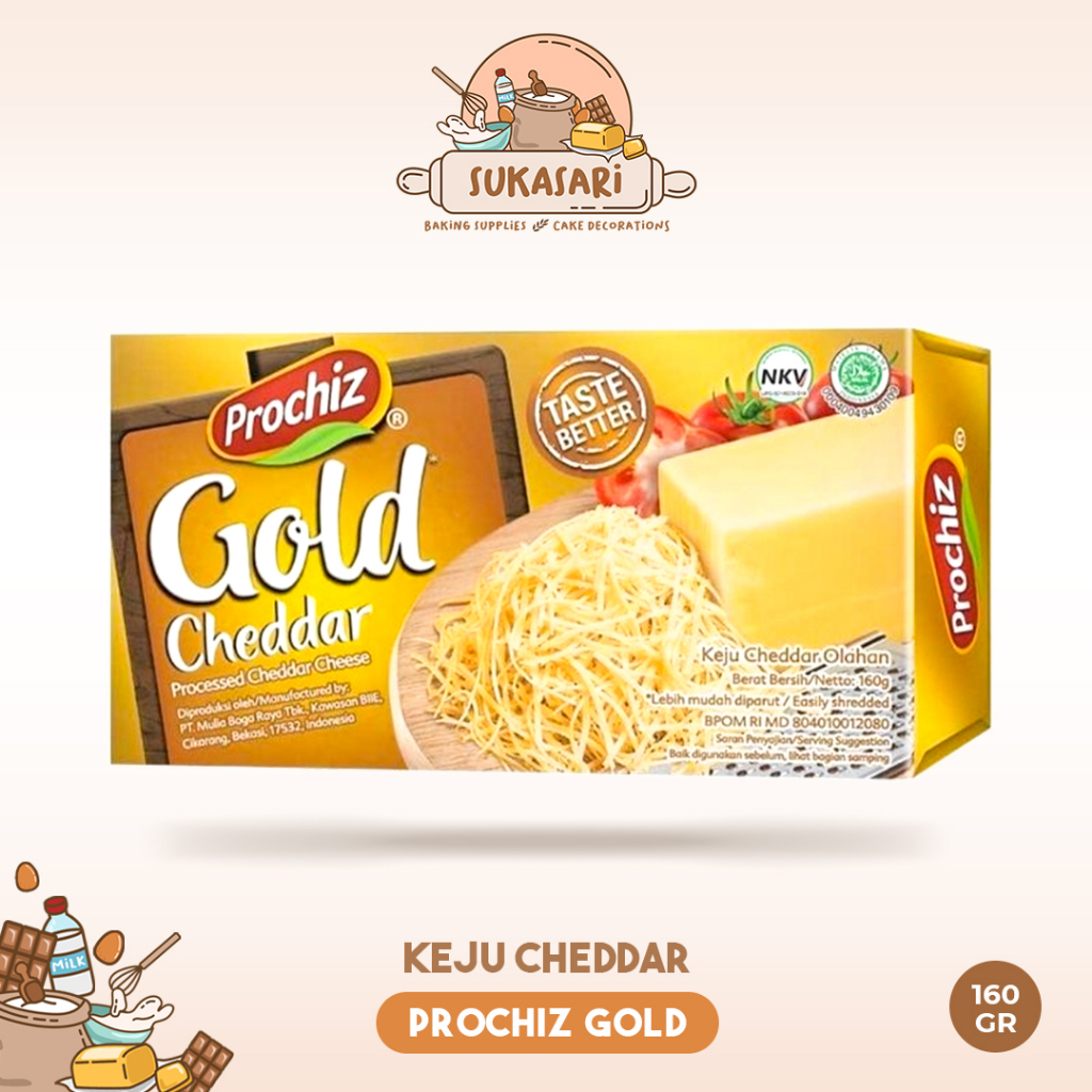 

Sukasari - Keju Prochiz Gold 160gr / Keju Cheddar Prochiz / Keju Parut Prochiz