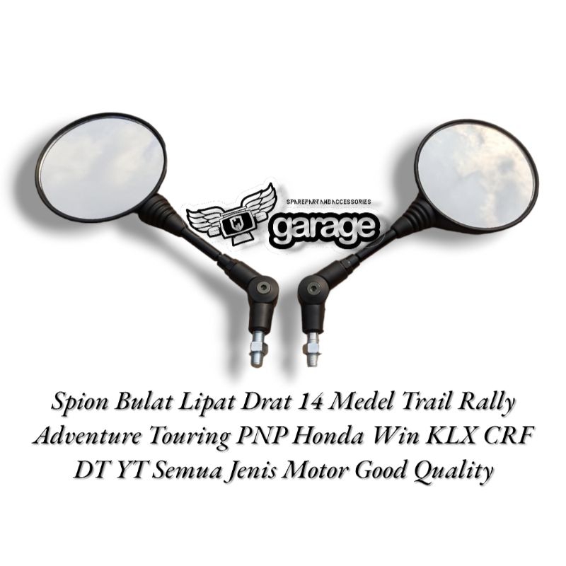 Spion Bulat Lipat Drat 14 Medel Trail Rally Adventure Touring PNP Honda Win KLX CRF DT YT Semua Jeni