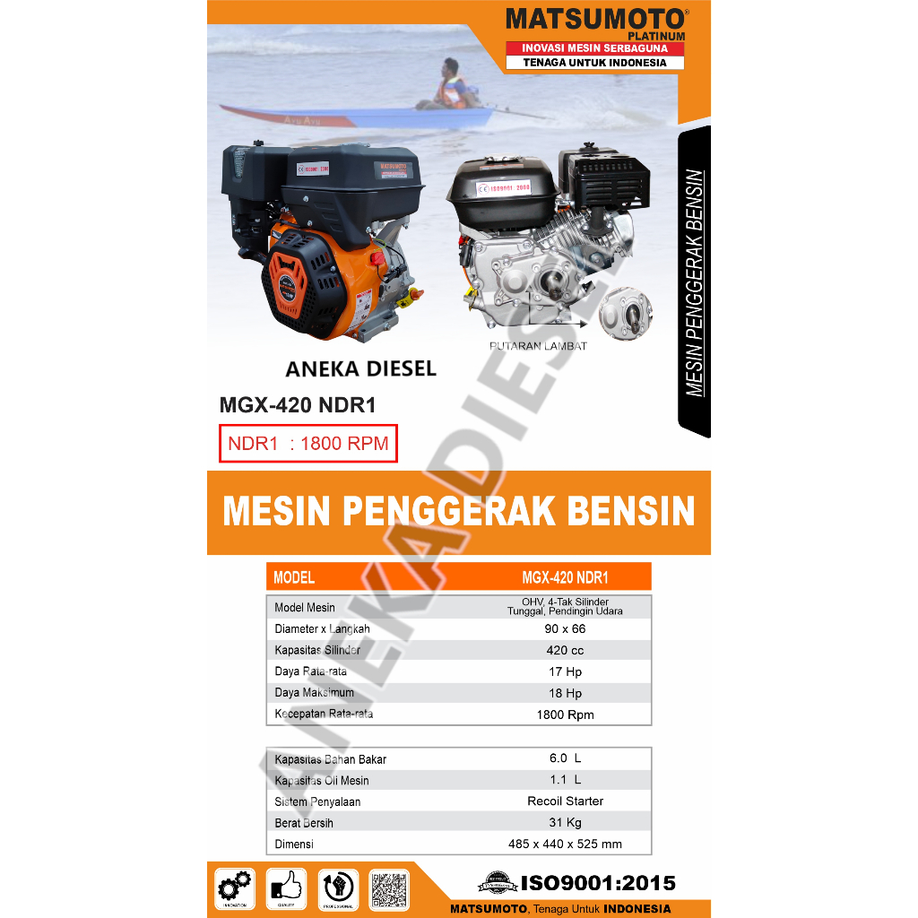 Mesin Penggerak Bensin 18Hp MATSUMOTO MGX 420 ND1 / MGX 420 NDR1 / MGX 420 NDE 1 / MGX 420 RE Gasoli